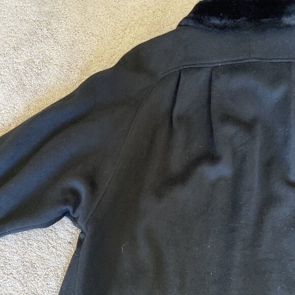 Vintage 70s Lorovi Woman Wool Button Front Coat Sz 2X Black Faux Fur Collar USA - Picture 7 of 13